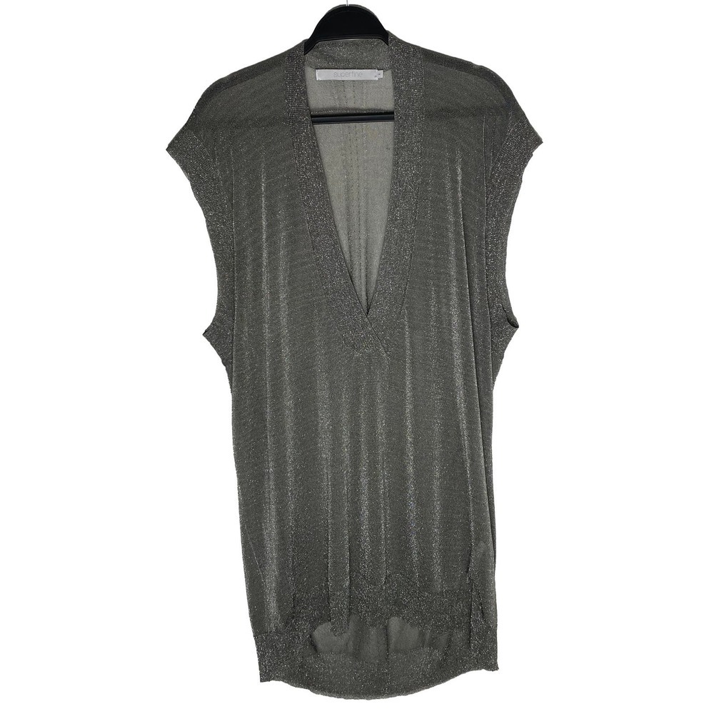 Superfine Women's‎ Metallic Silver Pewter Sheer Tunic Top Blouse Lagenlook